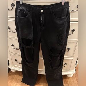 Shein Black Ripped Mom Jeans
